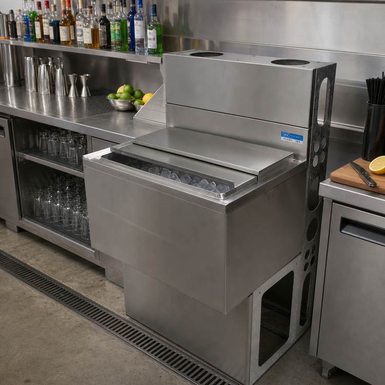 Product image #2 for BK Resources 30-Inch Wide Insulated Underbar Ice Bin with Sliding Cover, 80 lb Capacity