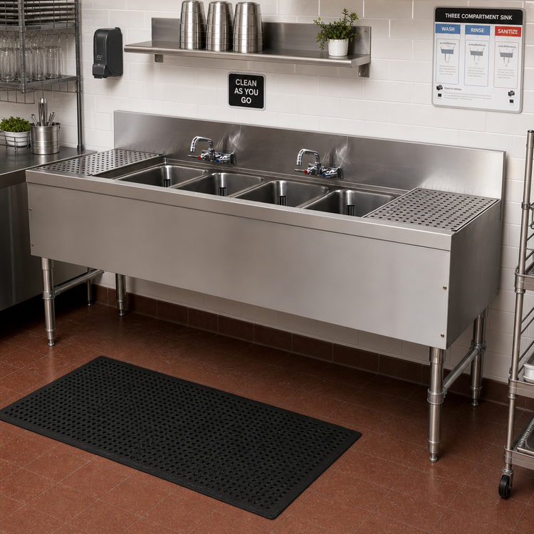 Product image #2 for Advance Tabco Prestige 84-Inch 4-Compartment Stainless Steel Underbar Sink Unit with Dual Drainboards and Faucets