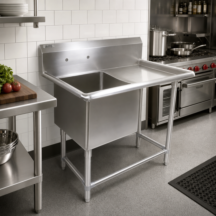 Product image #2 for John Boos Pro-Bowl 1-Compartment Stainless Steel Sink with Right Drainboard and 10" Backsplash