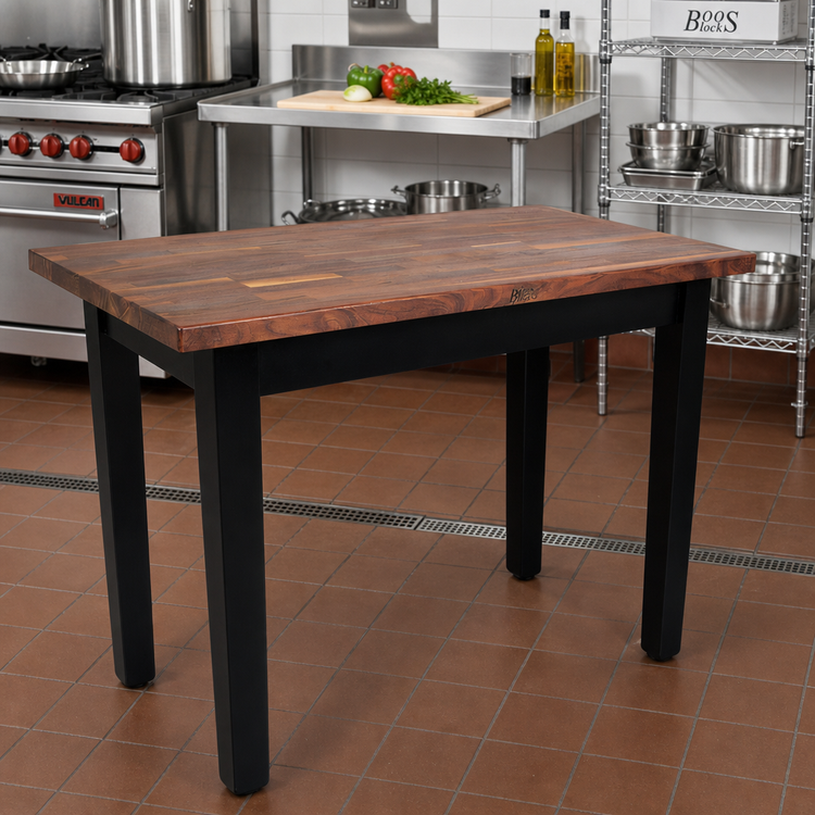 Product image #3 for John Boos Blended American Black Walnut Wood Top Work Table with 1-1/2-Inch Thick Edge Grain Top and Painted Open Leg Base