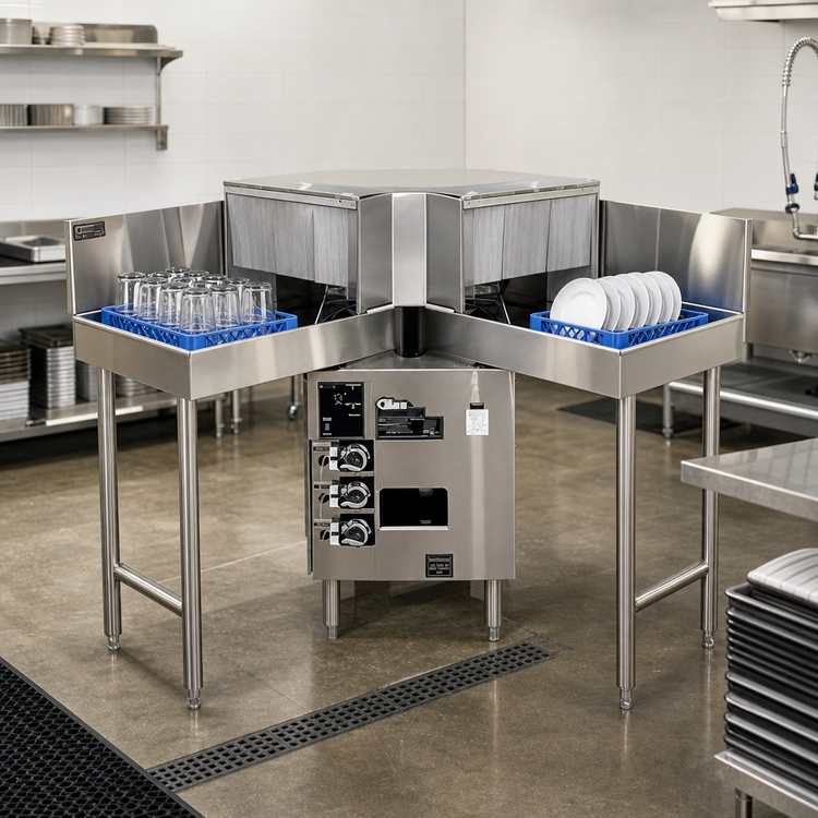 Product image #2 for Glastender GT-18+2-IC Inside Corner Pass-Thru Glasswasher Station with Dual Drain Tables