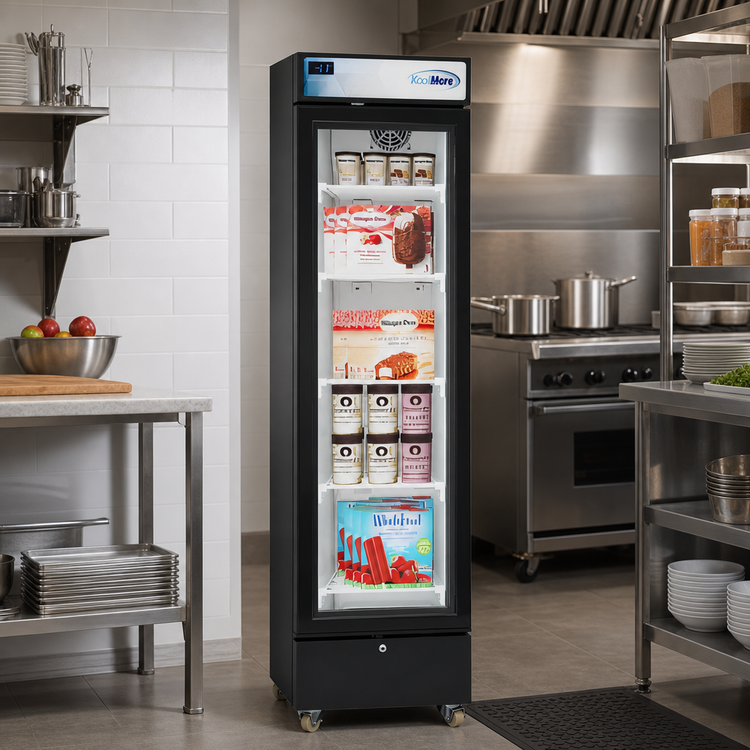 Product image #3 for KoolMore 17-Inch Slim Commercial Merchandiser Glass Door Freezer, 6.5 Cu. Ft., Black