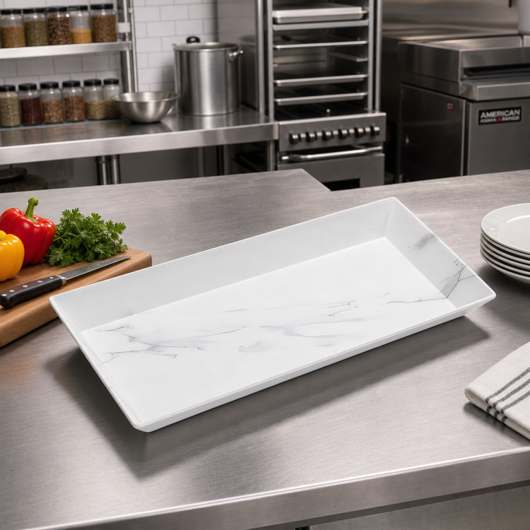 Product image #2 for American Metalcraft Naturals™ Rectangular Melamine Platter, 21 x 13 Inch, White Marble Pattern