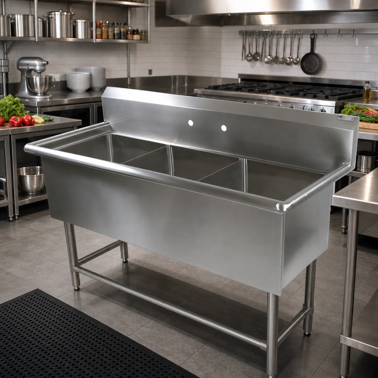 Product image #2 for John Boos Pro-Bowl 3-Compartment Stainless Steel Sink with Stainless Steel Base, 95-1/8" W x 29-1/2" D, 14" Deep Bowls