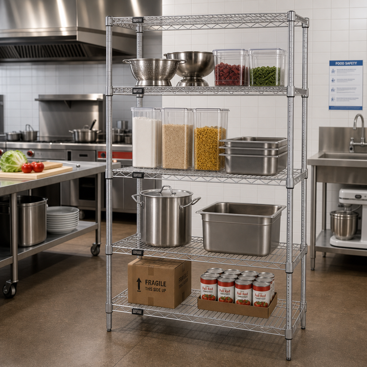 Product image #2 for Quantum 30"W x 24"D x 86"H Stationary Wire Shelving Starter Kit, 4 Shelves, 304 Stainless Steel