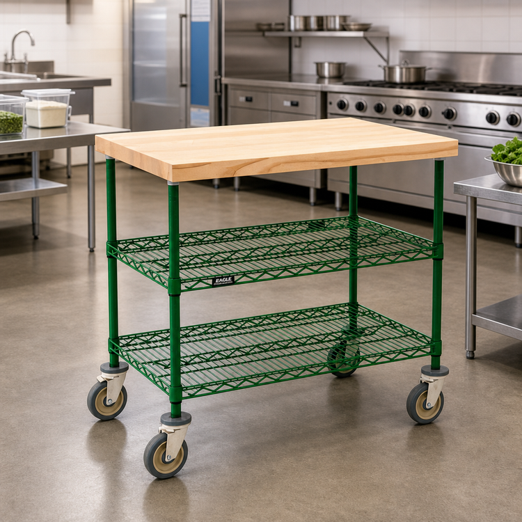 Product image #2 for Eagle Group QuadTruss 60 Inch x 24 Inch x 34 Inch Maple Top Demo Cart with 2 Wire Shelves