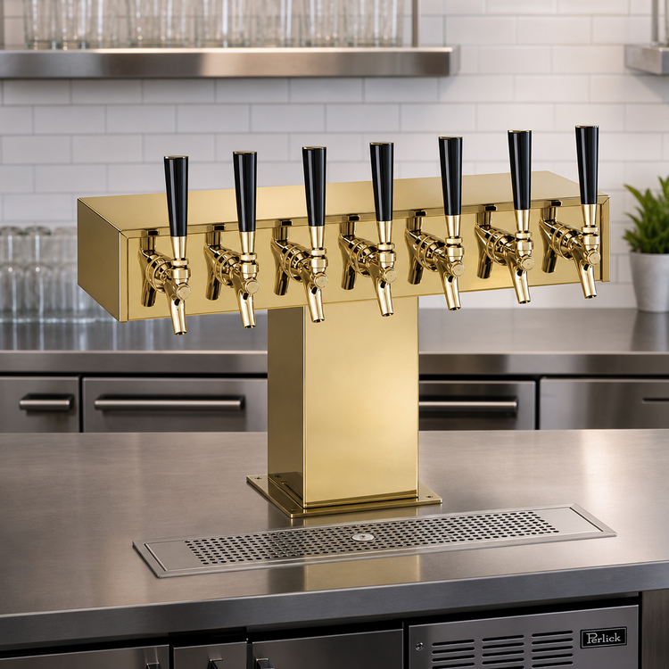 Product image #2 for Perlick Century Extra High Wide Base Tee Draft Beer Tower, Countertop, Glycol-Cooled, 8 Faucets, Tarnish-Free Brass
