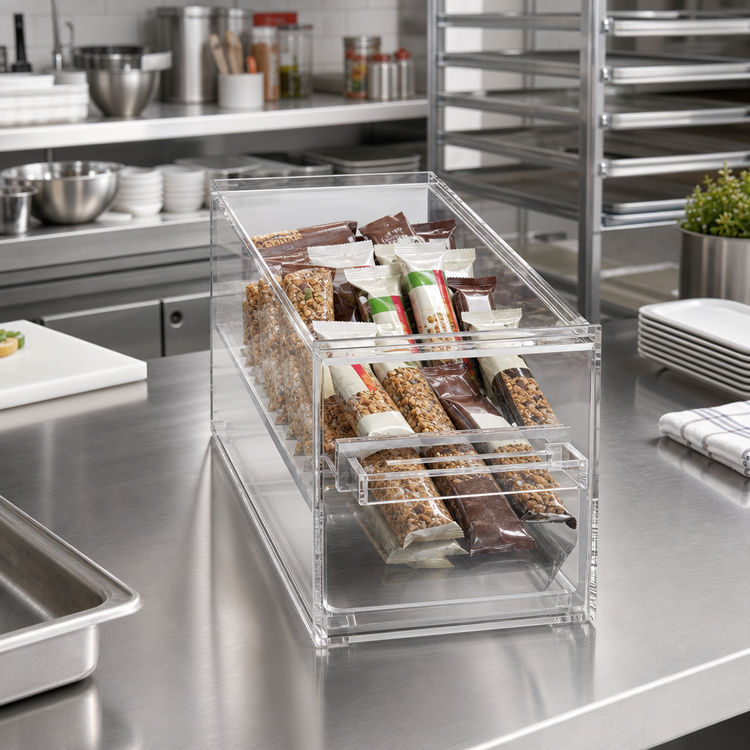 Product image #2 for Vollrath Cubic Acrylic Countertop Display Bin with Drawer, 1/3 Size