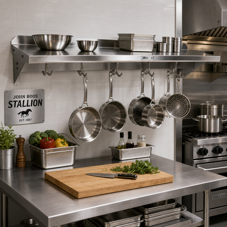 Product image #2 for John Boos Stallion 24-Inch Wall-Mount Stainless Steel Pot Rack Shelf
