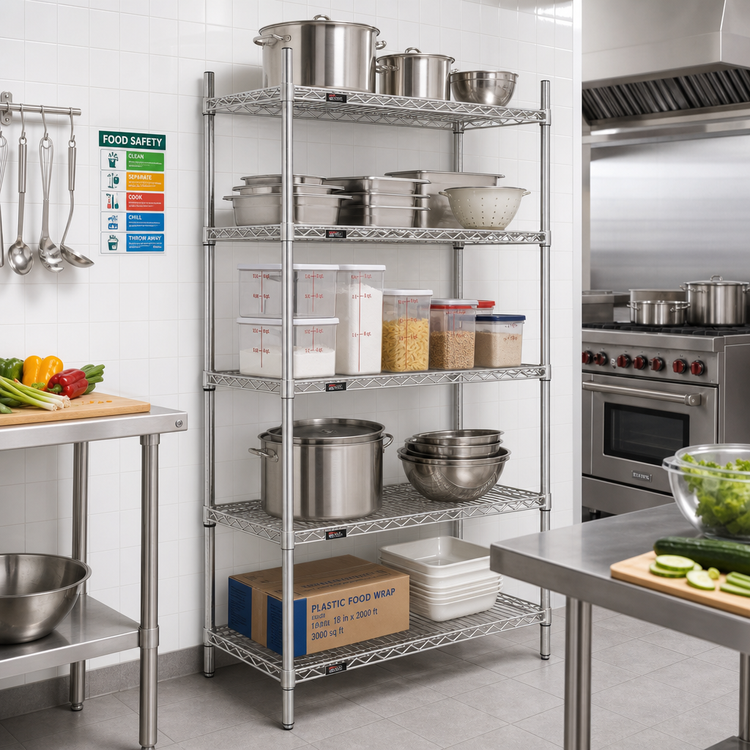 Product image #2 for Eagle Group 5-Tier Starter Wire Shelving Unit, 42"W x 21"D x 74"H, Stainless Steel Finish