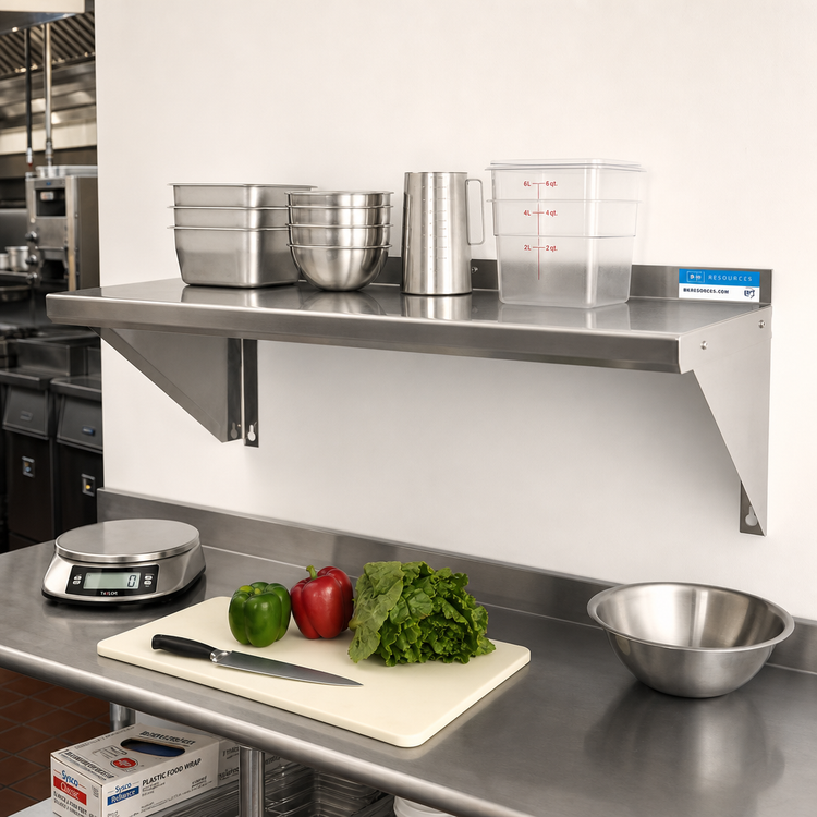 Product image #2 for BK Resources T-304 Premium Stainless Steel Wall Shelf, 60-Inch W x 16-Inch D, 1-1/2-Inch Rear Turn-Up