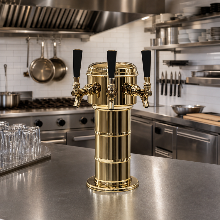 Product image #2 for Glastender Mini Mushroom 3-Faucet Polished Brass Glycol-Cooled Draft Dispensing Tower