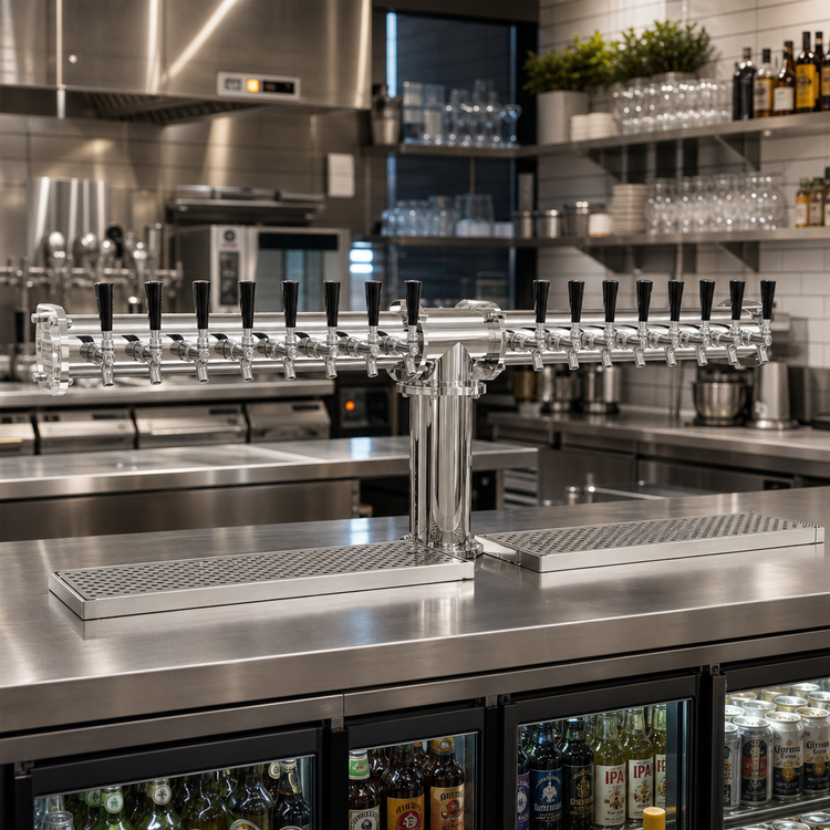 Product image #2 for Glastender Pipe Tee 16-Faucet Countertop Draft Dispensing Tower, Glycol-Cooled, Mirror Finish