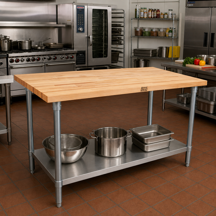 Product image #2 for John Boos 48" x 24" Northern Hard Rock Maple Wood Top Work Table with Adjustable Undershelf