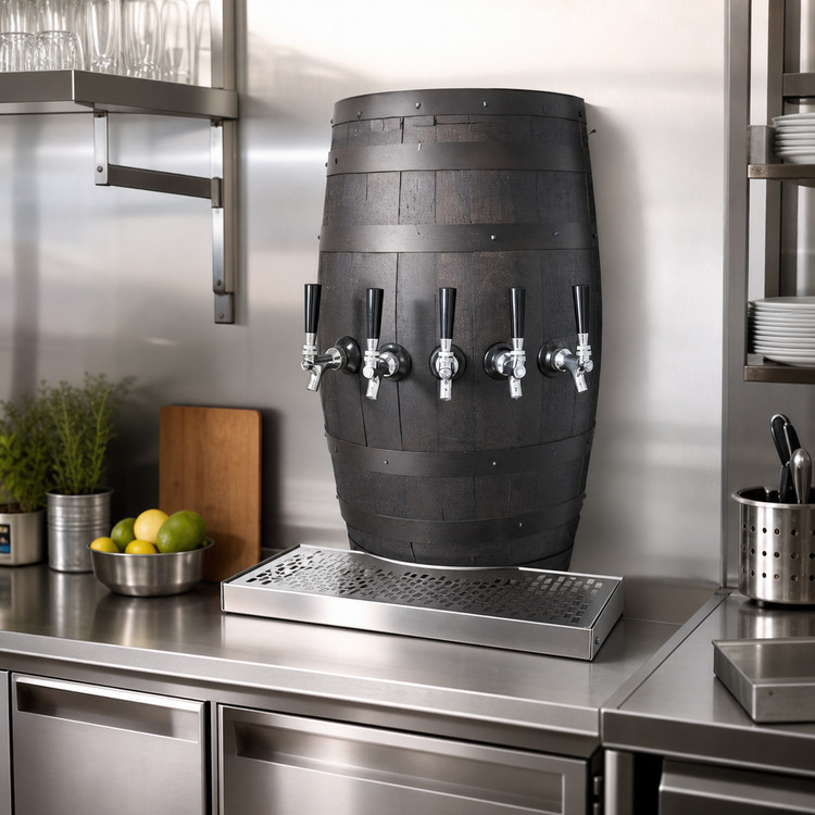 Product image #2 for Glastender Wall-Mount Air-Cooled Wood Barrel Draft Dispensing Tower with 4 Stainless Steel Faucets
