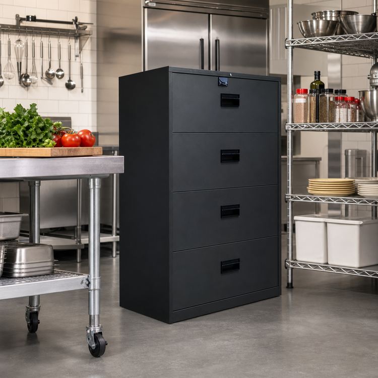 Product image #2 for 36-Inch Charcoal Black Lateral Filing Cabinet with 4 Drawers