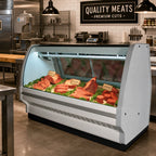 Thumbnail image #2 for Howard-McCray 40E Series R-CMS40E-8C-LED 99.5-Inch Remote Red Meat Service Case, Curved Glass, White Interior/Exterior, LED Lighting