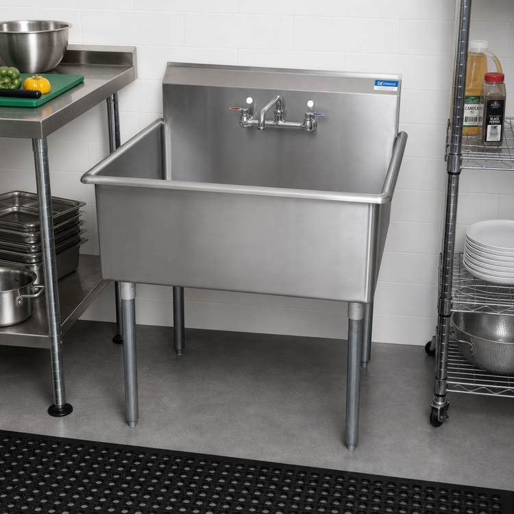 Product image #2 for BK Resources 1-Compartment Stainless Steel Utility Sink with 36" x 24" x 14" Bowl and 9" Backsplash