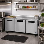 Thumbnail image #2 for Hoshizaki Steelheart WR72B-01 72-Inch Three-Section Stainless Steel Worktop Refrigerator, 3 Solid Doors, Rear-Mounted Self-Contained