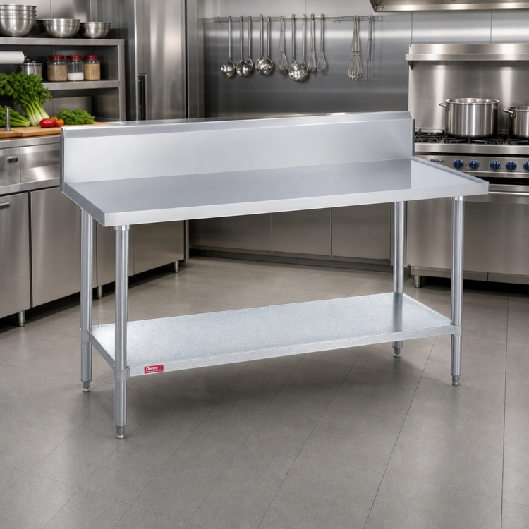 Product image #2 for Duke 60-Inch x 36-Inch Stainless Steel Work Table with 10-Inch Riser, Marine Edge, and Galvanized Undershelf