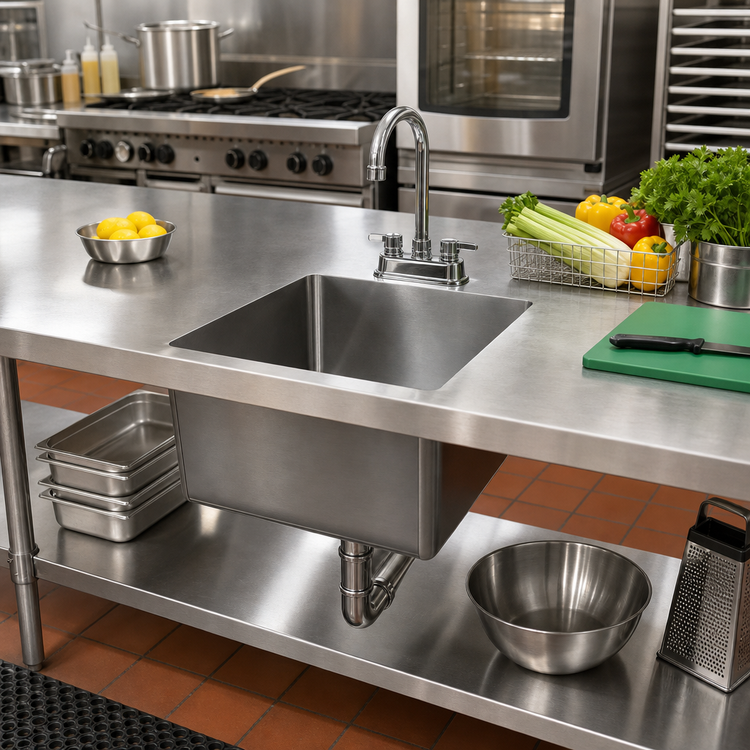 Product image #2 for Eagle Group Fabricated Straight Wall Welded-In Sink, 1 Compartment, 18 x 18 x 10 Inches, 304 Stainless Steel