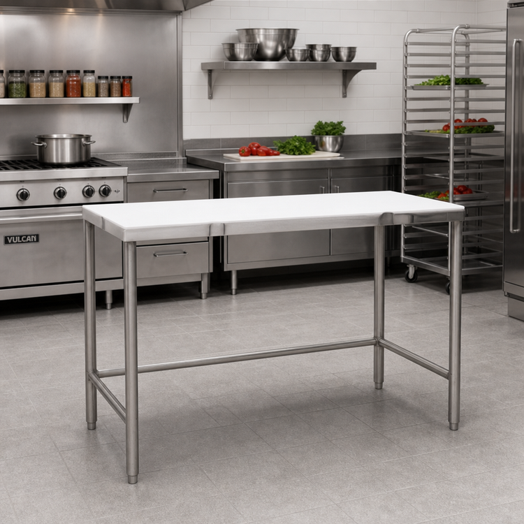 Product image #2 for Eagle Group 72 Inch x 24 Inch Poly Top Cutting Table with Stainless Steel Tubular Frame