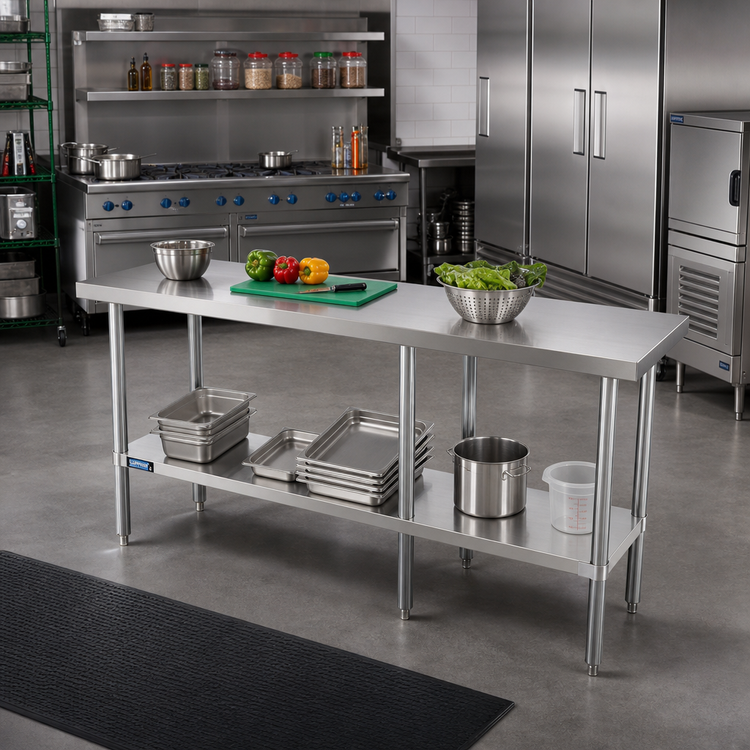 Product image #2 for Sapphire 84-Inch x 14-Inch Stainless Steel Flat Top Worktable with Undershelf
