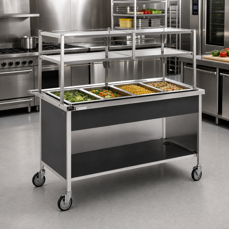 Product image #2 for Atlas Metal CAIC-3 50-Inch Ice Cooled Mobile Cold Food Serving Counter with 3-Pan Capacity