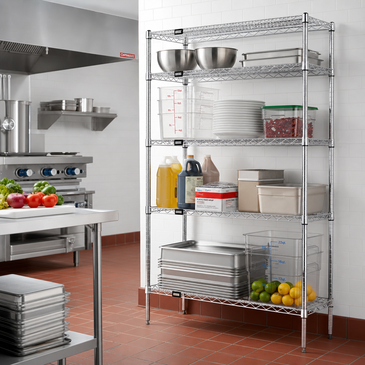 Product image #2 for Quantum 48"W x 21"D x 86"H Stationary Chrome-Plated Wire Shelving Starter Kit with 5 Shelves