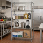 Thumbnail image #2 for Quantum WR74-1448S 4-Shelf Stainless Steel Wire Shelving Starter Kit, Stationary, 48"W x 14"D x 74"H