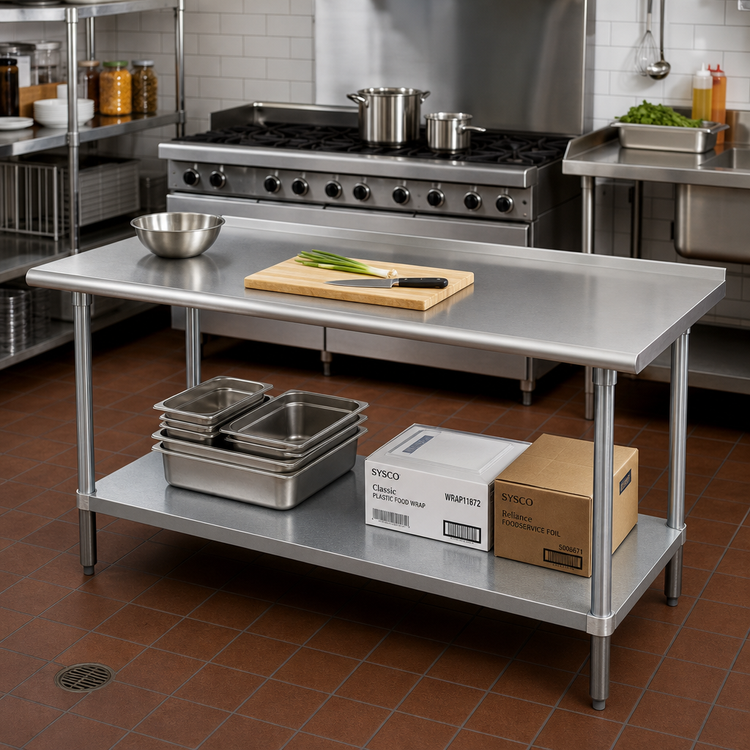 Product image #2 for Advance Tabco 84-Inch x 24-Inch Stainless Steel Work Table with 1-1/2-Inch Rear Upturn and Galvanized Undershelf