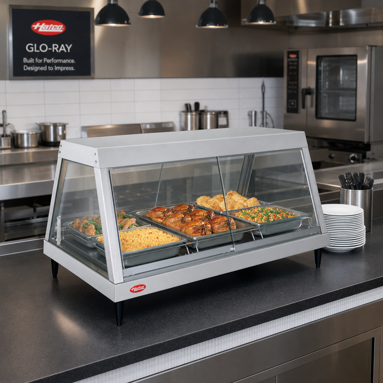 Product image #2 for Hatco Glo-Ray Full-Service Countertop Hot Food Display Case, 3-Pan Single Shelf, See-Thru