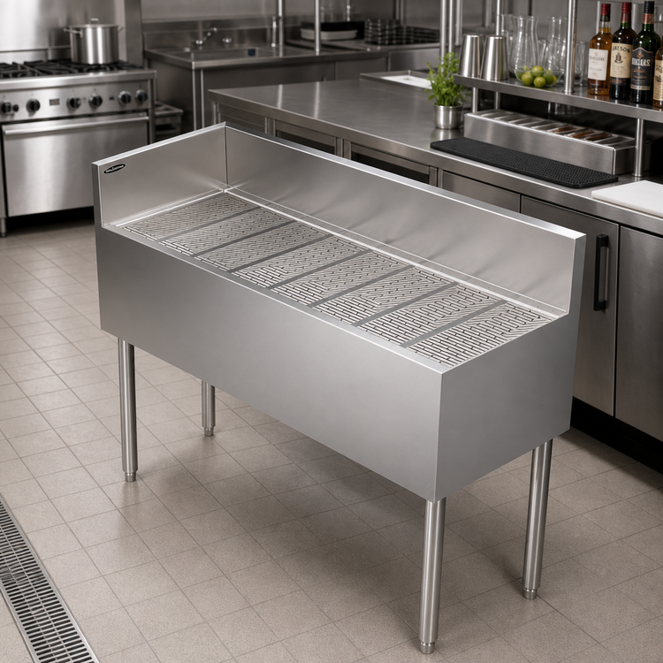 Product image #2 for Krowne Royal Series Stainless Steel Free Standing Underbar Corner Drainboard with Left End Return, 48 x 19 x 36-1/2 Inches