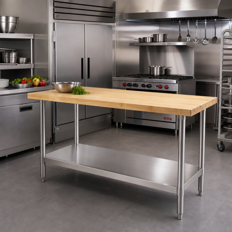 Product image #2 for Eagle Group 72 Inch x 24 Inch Hardwood Top Work Table with Stainless Steel Undershelf and Tubular Legs