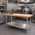 Thumbnail image #2 for Eagle Group 72 Inch x 24 Inch Hardwood Top Work Table with Stainless Steel Undershelf and Tubular Legs