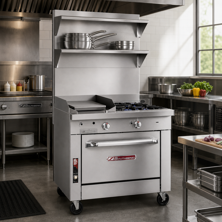 Product image #2 for Southbend Platinum 36-Inch Heavy Duty Gas Range with 2 Open Burners, 24-Inch Griddle, and Cabinet Base