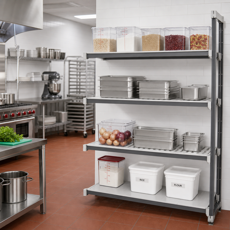 Product image #2 for Cambro Camshelving Elements XTRA 4-Shelf Stationary Add-On Polymer Shelving Unit, 18 x 54 x 84 Inches, Vented/Solid, Speckled Gray