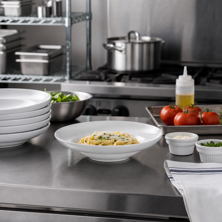 Product image #2 for Winco Specialty Mediterranean Porcelain Pasta Bowl, 10 oz, 8-Inch Round, White