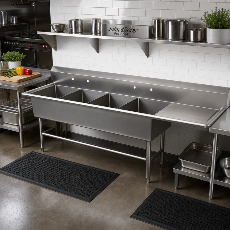 Product image #2 for John Boos Pro-Bowl 4-Compartment Stainless Steel Sink with Right Drainboard, 18 x 18 x 14 in. Bowls