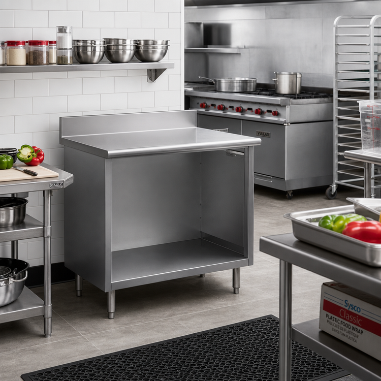Product image #2 for Eagle Spec-Master 60-Inch x 24-Inch Open Front Stainless Steel Worktable with 4-1/2-Inch Backsplash
