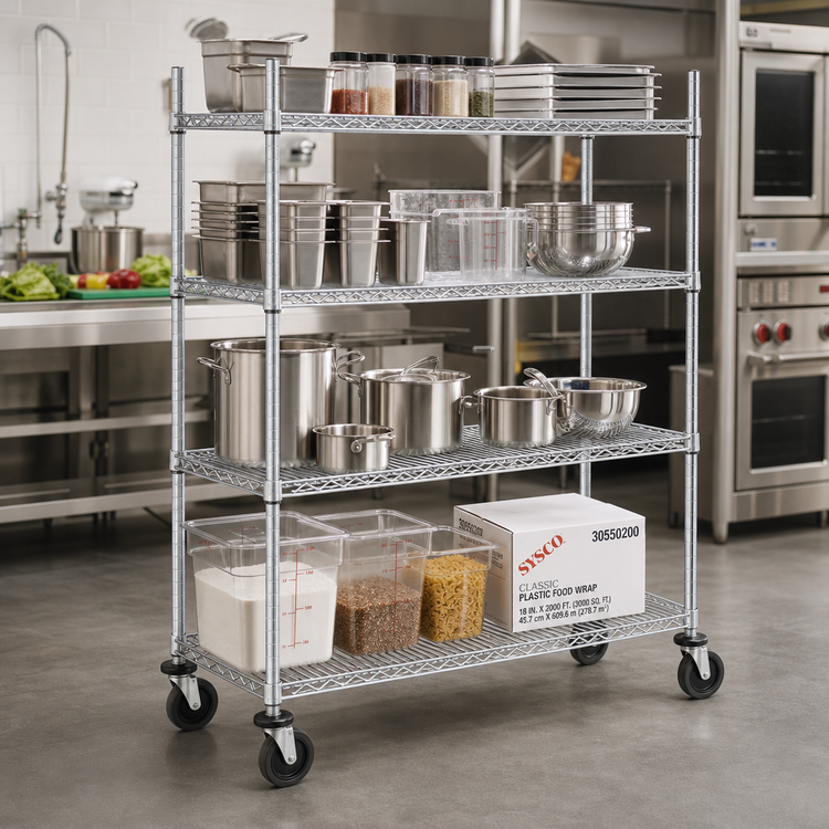 Product image #2 for Metro Super Erecta 4-Shelf Wire Stem Caster Cart with Polyurethane Casters and Chrome Plated Posts, 48 x 21 x 69 Inches, 900 lb. Capacity