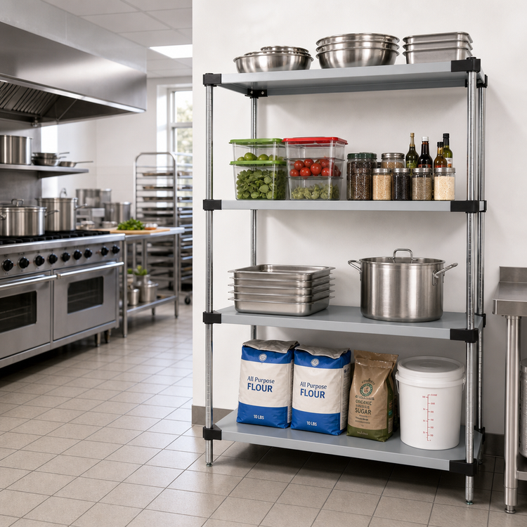 Product image #2 for Quantum Solid Stainless Steel Commercial Shelving Starter Kit, 42-Inch W x 21-Inch D x 54-Inch H, 4 Shelves, 600-800 lb Capacity