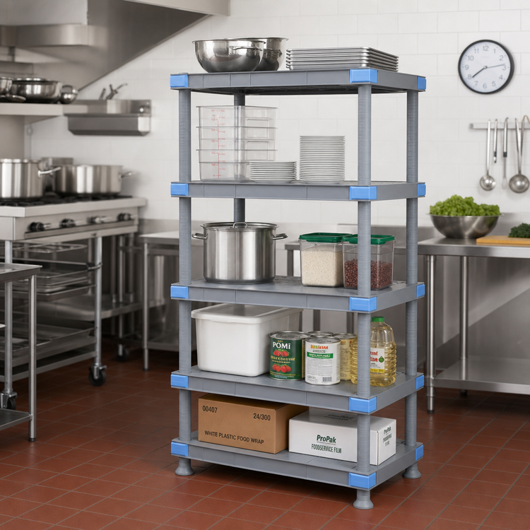 Product image #2 for Millenia Gray Polymer Stationary Starter Shelving Unit with 5 Solid Shelves, 30"W x 21"D x 50"H