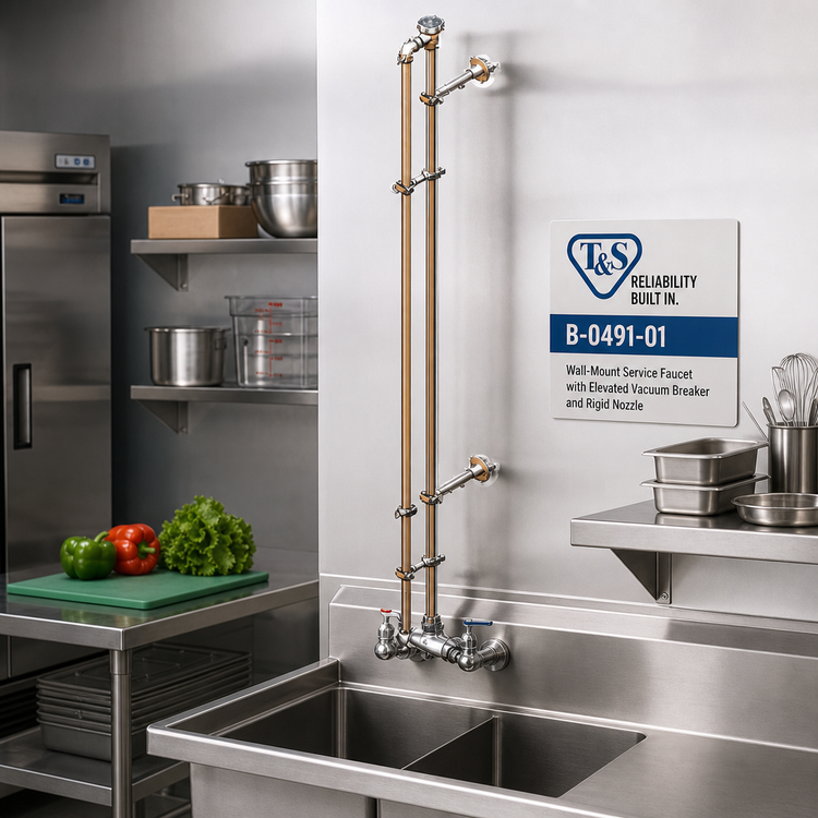 Product image #2 for T&S Brass B-0491-01 Wall-Mount Service Sink Faucet with Adjustable Centers, Elevated Vacuum Breaker and Rigid Nozzle