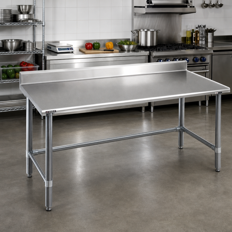 Product image #2 for Eagle Deluxe Series 60-Inch x 36-Inch Stainless Steel Work Table with Backsplash and Galvanized Tubular Base