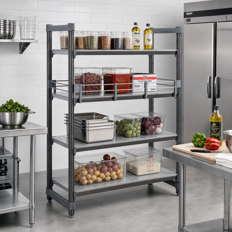 Product image #3 for Cambro Camshelving Elements 14" x 54" Full Shelf Rail Kit, Soft Gray Polypropylene