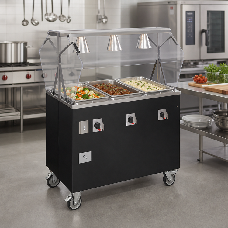 Product image #2 for Vollrath 2-Series Affordable Portable Deluxe 3-Well Mobile Hot Food Station with Breath Guard