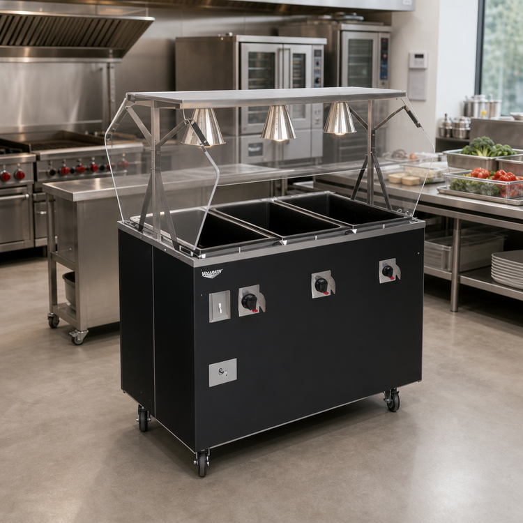 Product image #2 for Vollrath 2-Series Affordable Portable Deluxe 3-Well Mobile Hot Food Station with Breath Guard