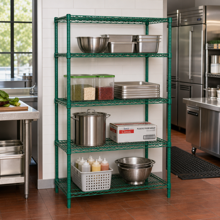 Product image #2 for Quantum 42"W x 21"D x 63"H Wire Shelving Starter Kit, 4 Shelves, Green Epoxy Finish