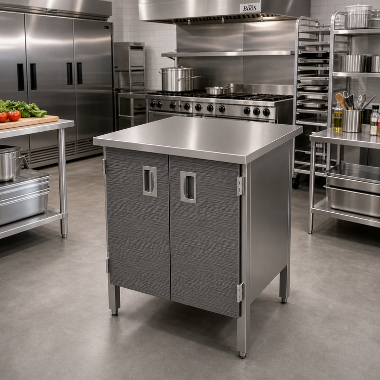 Product image #2 for John Boos Enclosed Base Work Table with Hinged Doors, 36 x 24 Inches, 16-Gauge Stainless Steel Top